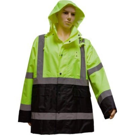 PETRA ROC INC Petra Roc Rain Parka Jacket, ANSI Class 3, 300D Oxford/PU Coating, Lime/Black, 4XL LBRJK-C3-4X